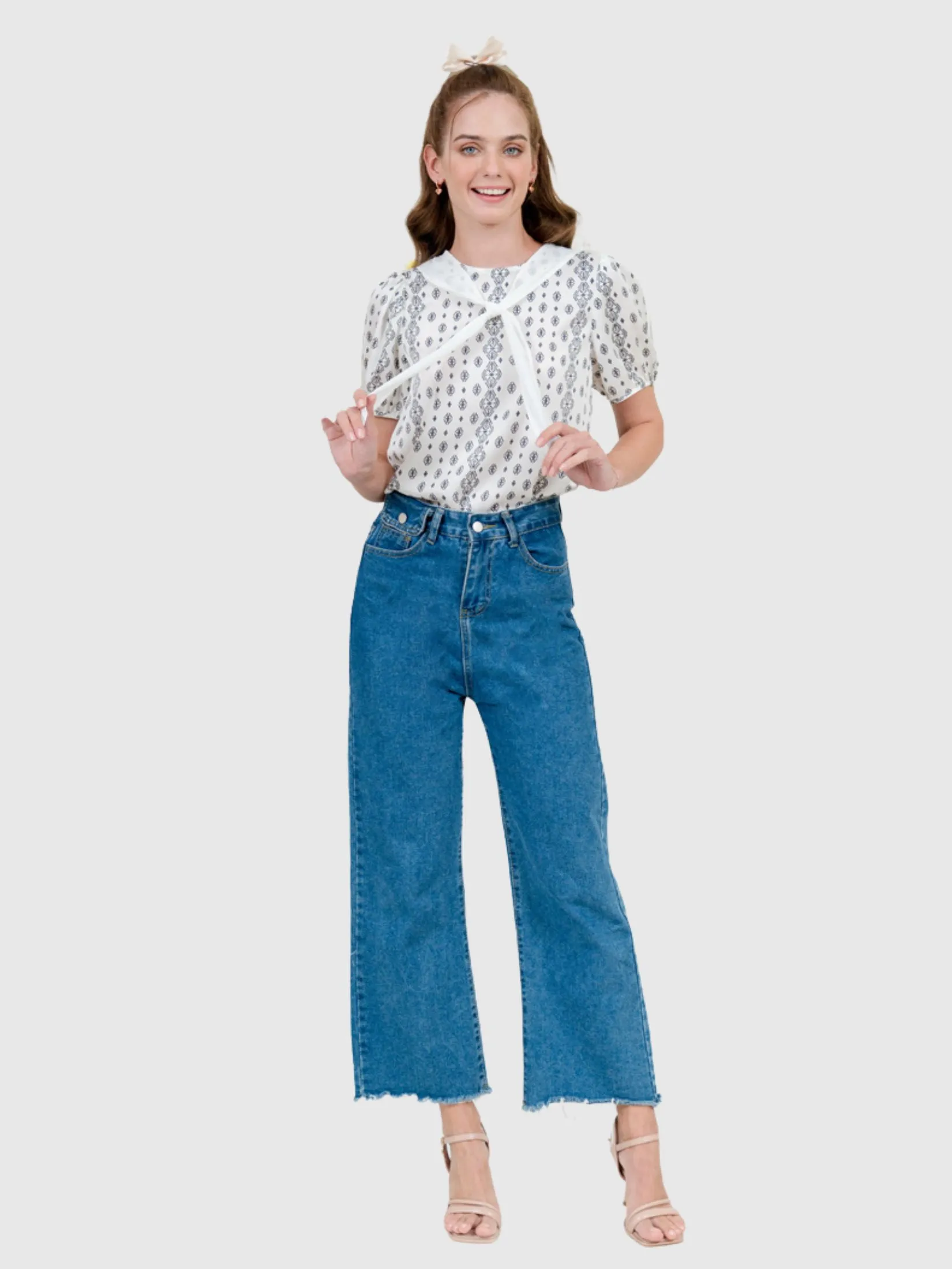 AMILA Women Blouse Short Sleeves Vintage Off White