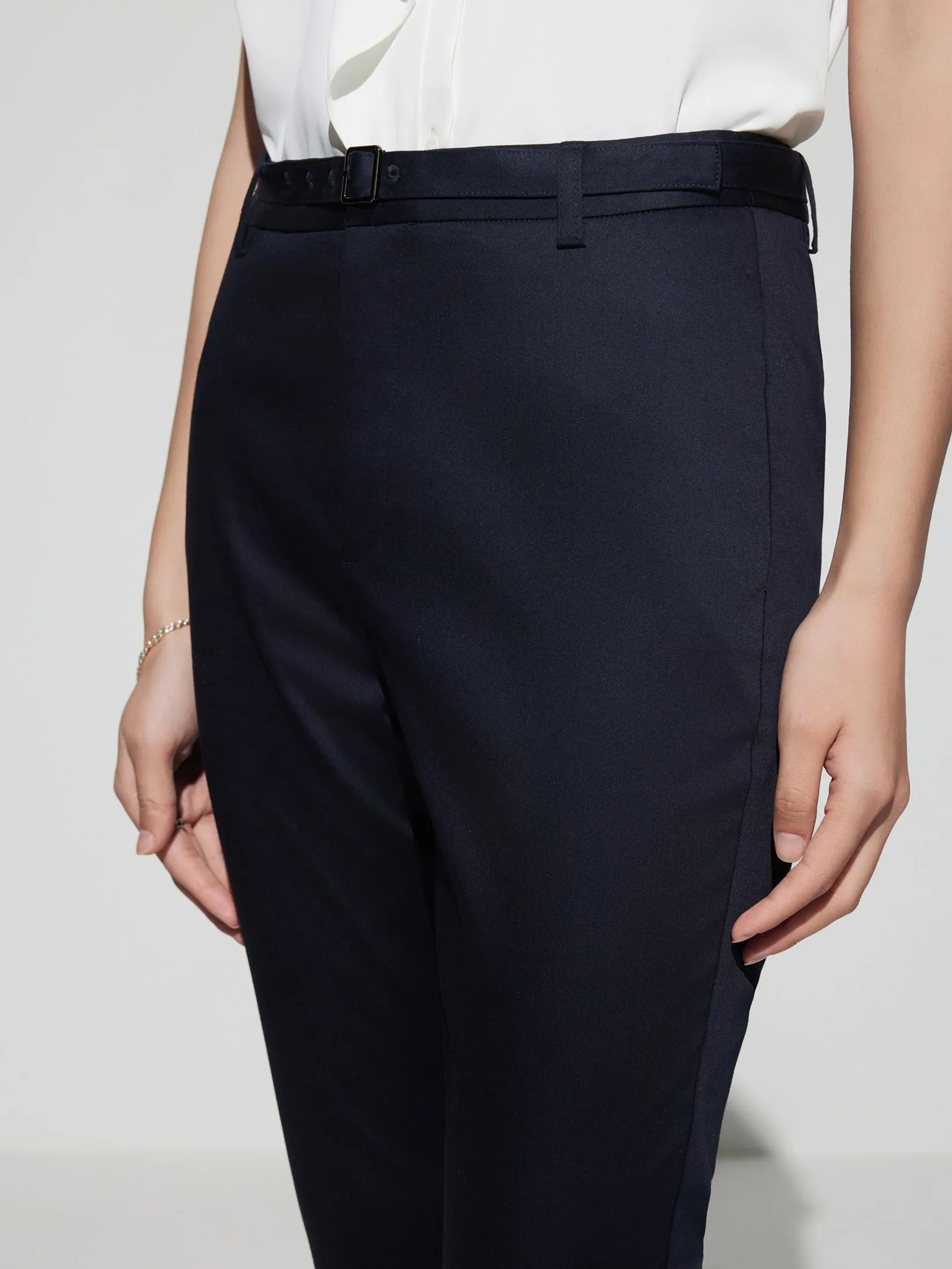 G2000 Women Clothing Cotton Blend Ankle Skinny Casual Pants With Belt Ankle Skinny Shape - Navy