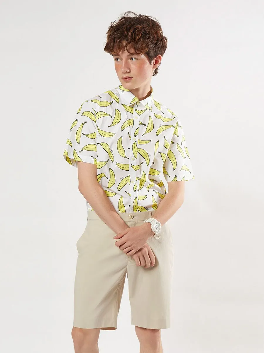 ESP Graphic Banana Fruit Print Hawaiian Shirt Men White