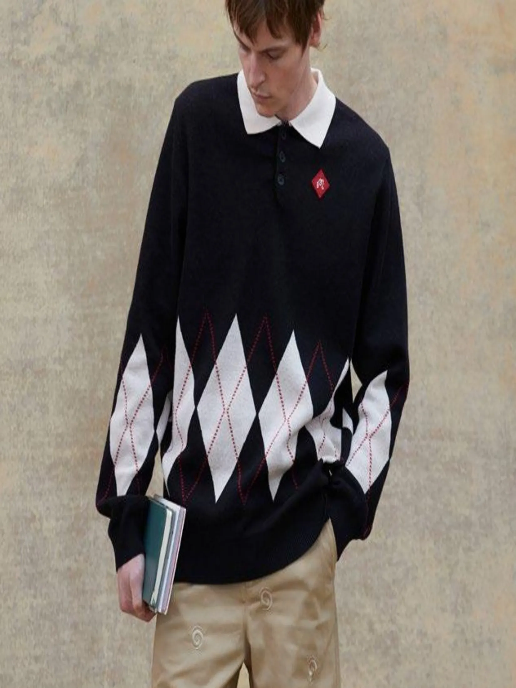 MALBON GOLF SELMA LONG SLEEVE KNIT POLO IN BLACK