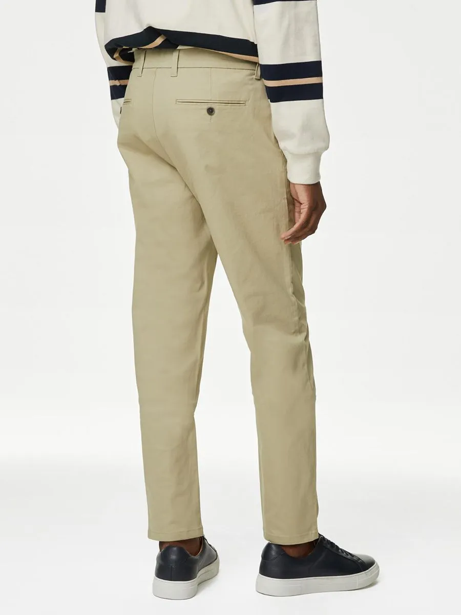 MARKS & SPENCER Men Chinos Pants Tapered Fit Stretch Sandstone