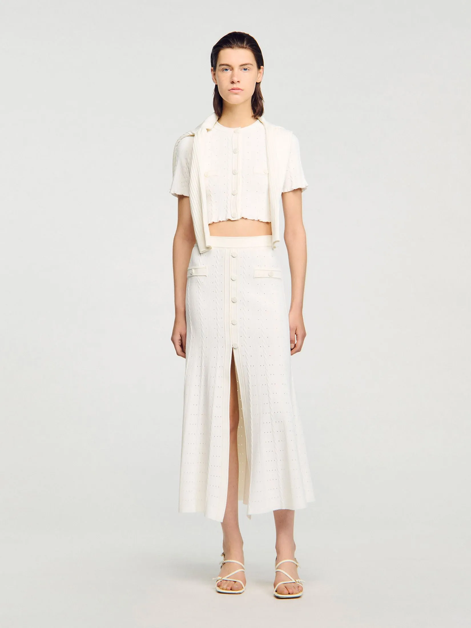 SANDRO Pointelle Knit Maxi Skirt