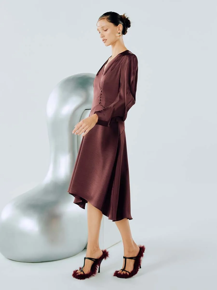 SHAKA Woman Dress Midi Melt Sleeves Satin Purple