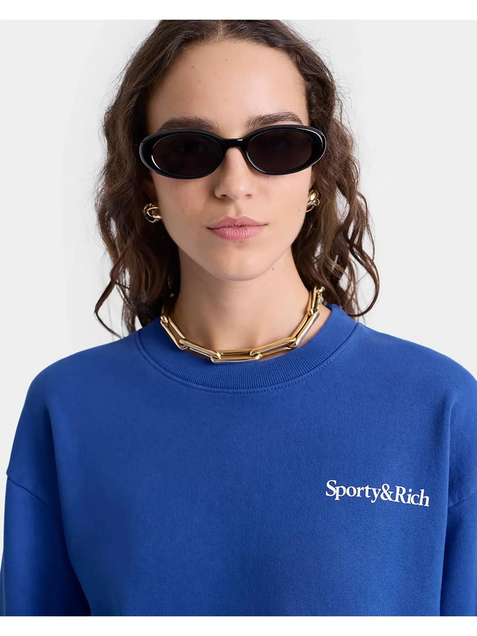 SPORTY & RICH Unisex Sweatshirt Crewneck Health Is Wealth Team Blue/White