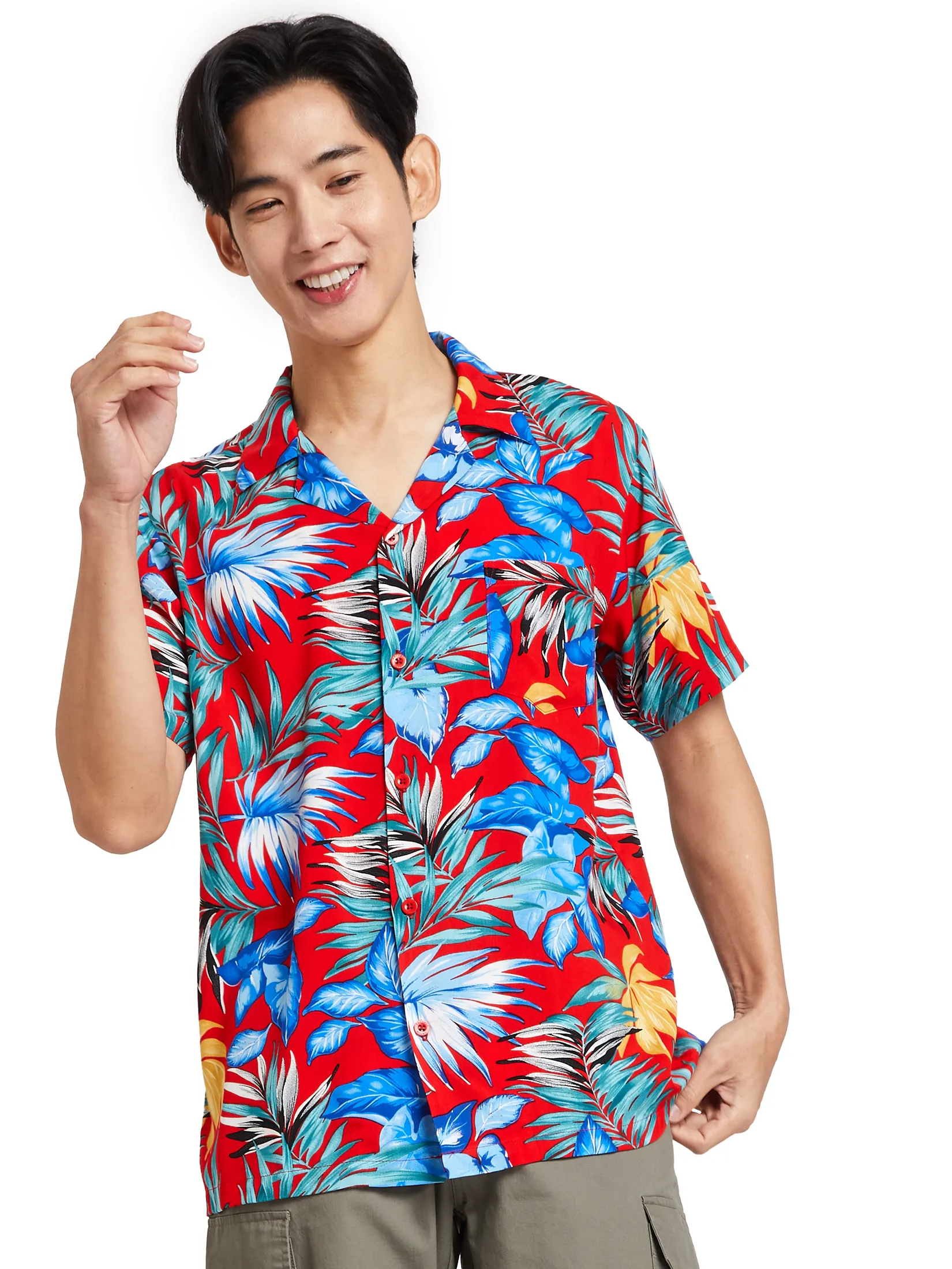 PACIFIC UNION Men Hawaii Shirt Short Sleeves Red