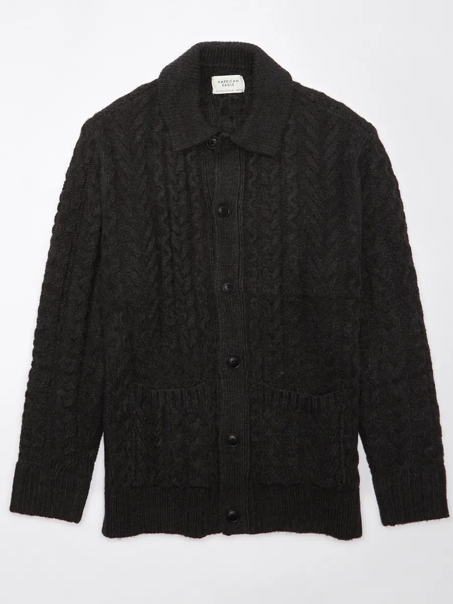 AMERICAN EAGLE MEN 1801 LS BTTN UP MOCK NECK POLO 024 DARK GRAY