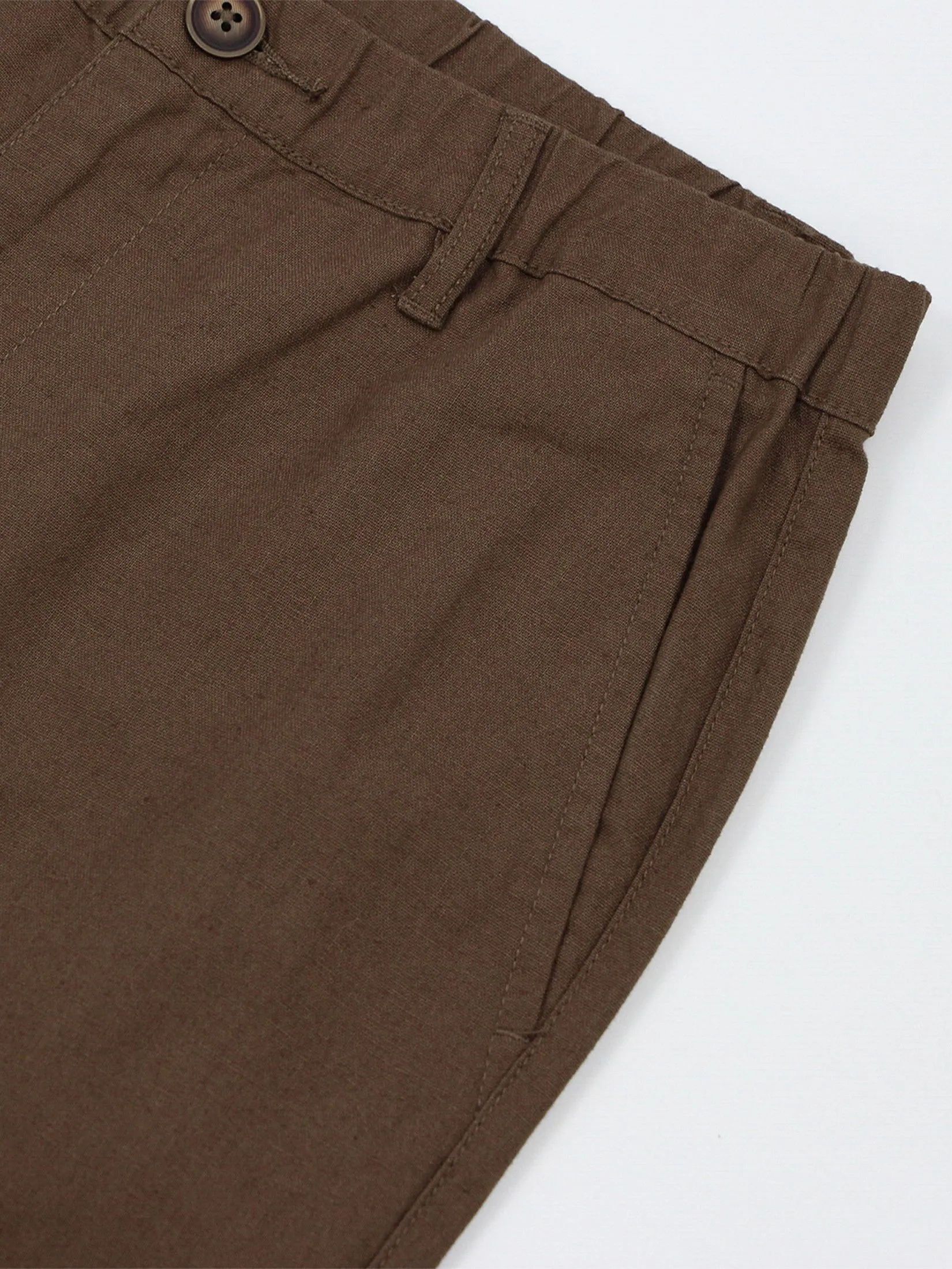 GIORDANO Men's Slim Taper Linen Khaki Pants  Dark Brown