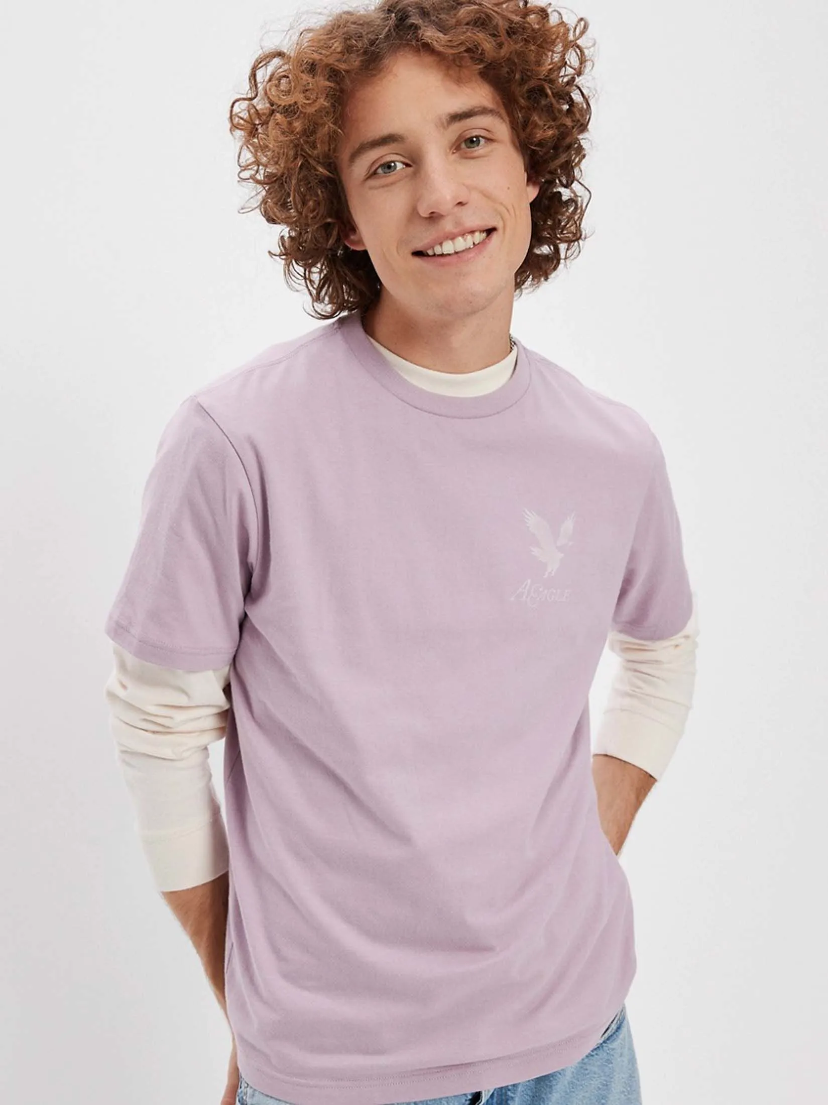 AMERICAN EAGLE MEN G MFO SS SET IN TEE- PC DYE + SERIOUSLY SOFT WASH 500 PURPLE