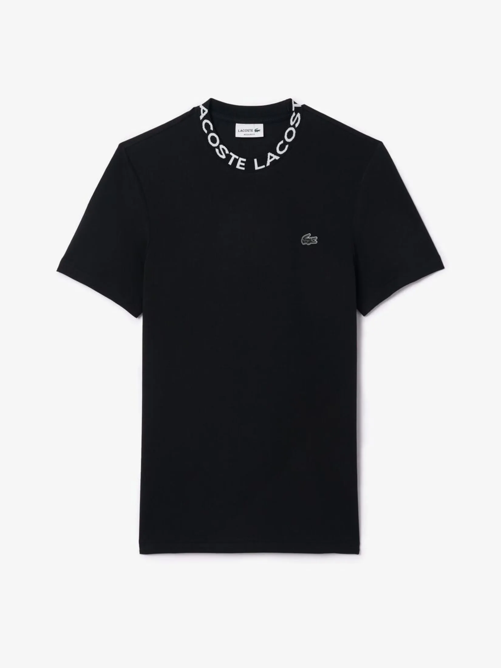 LACOSTE Jacquard Neck Piqu  Logo T-shirt Black