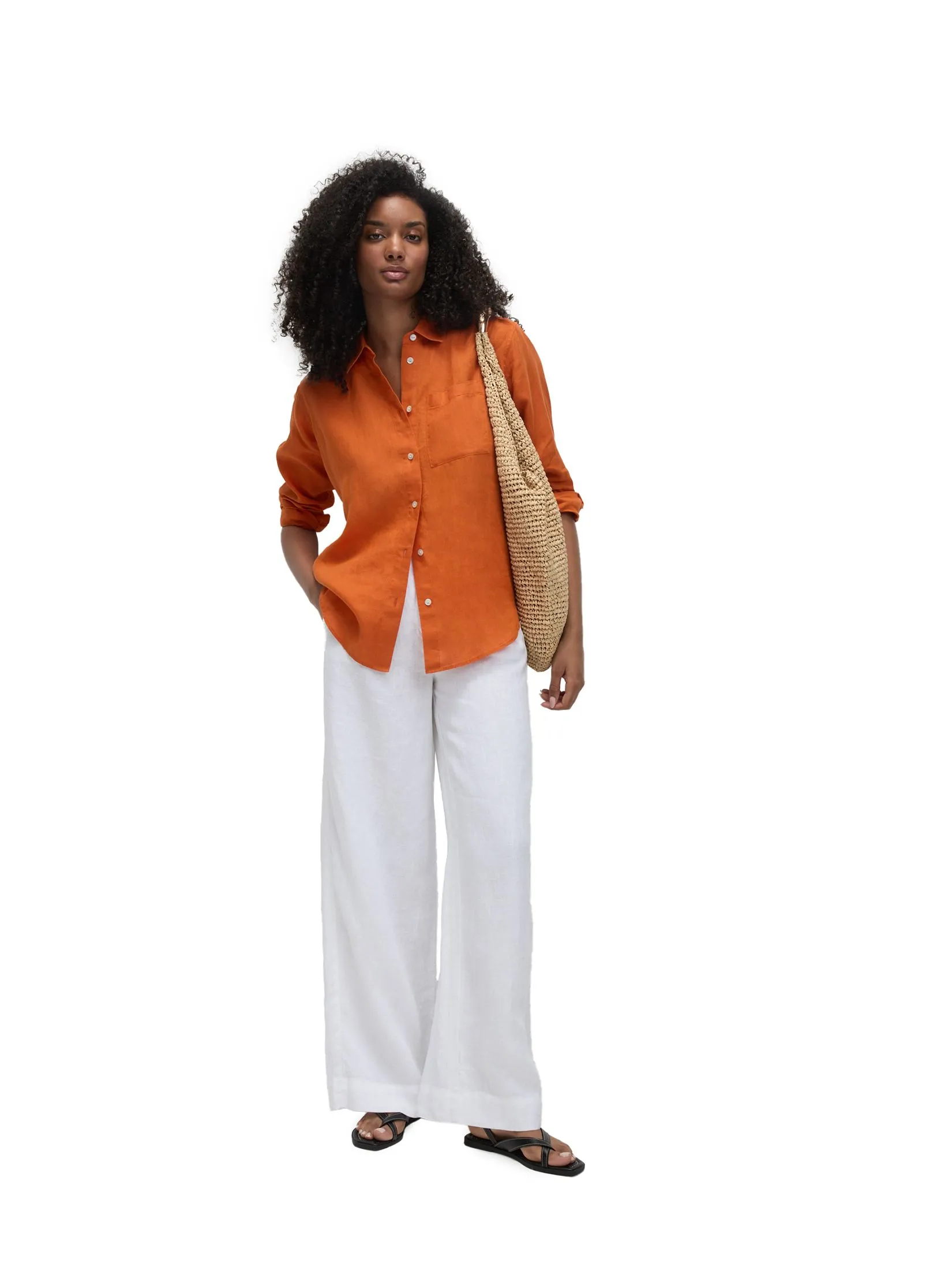 MARKS & SPENCER Women Shirt Pure Linen Oversized Girlfriend Style Marmalade