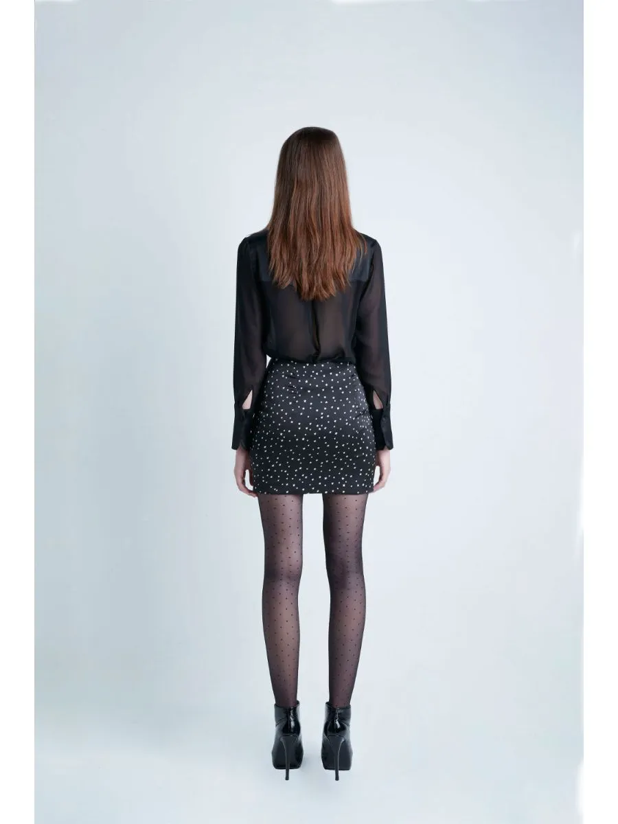 SENADA WOMEN GREEN STARS DRAPED MINI SKIRT WITH FRONT ZIPPER