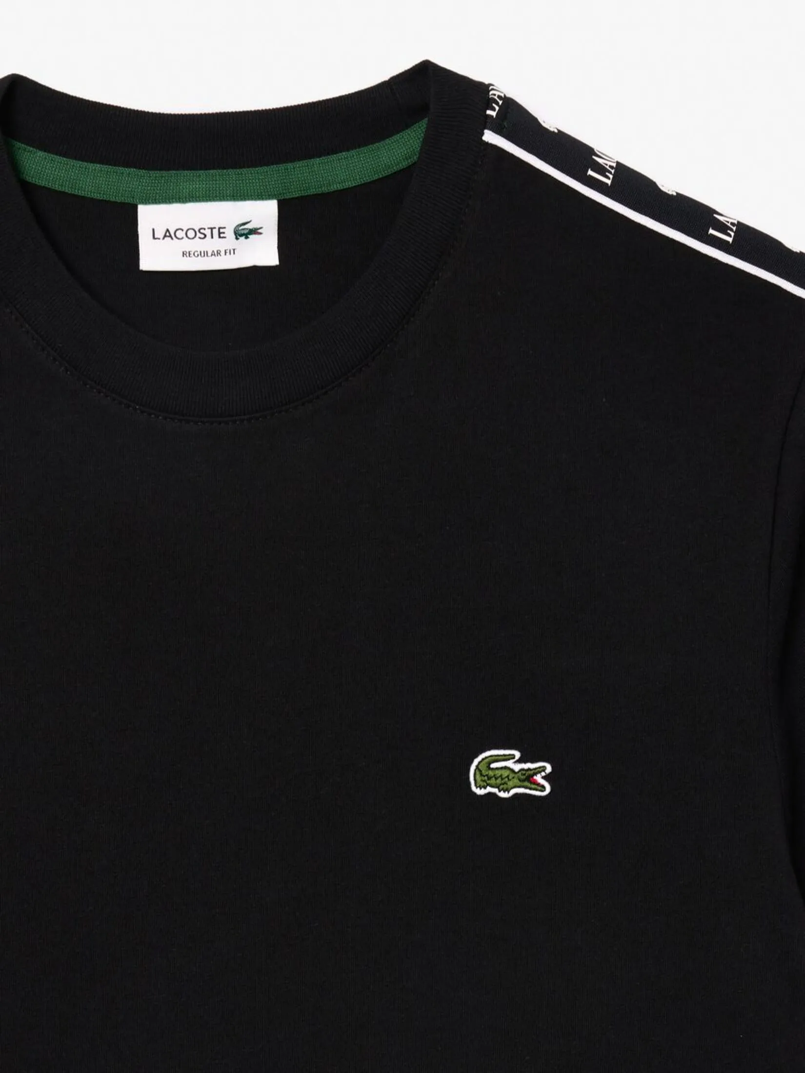 LACOSTE Logo Stripe Cotton T-shirt Black