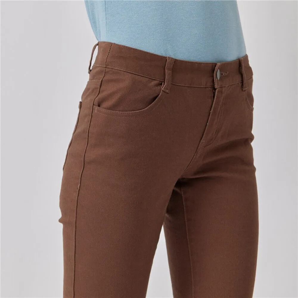 GIORDANO Brown Women's Stretch Cotton High Waist Slim Tapered Pants (180° Elastic Waistband)