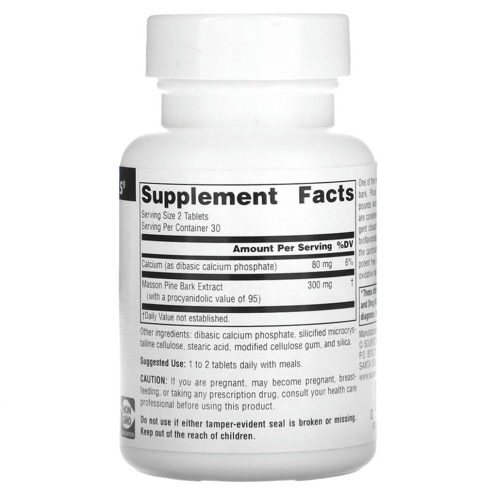 Source Naturals, экстракт сосновой коры, 150 мг, 60 таблеток