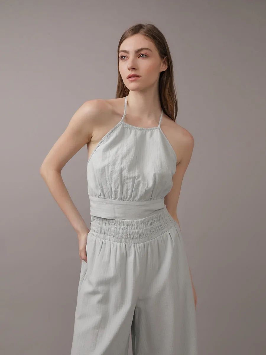 AMERICAN EAGLE WOMEN 5465 HALTER BUBBLE TOP 400 BLUE