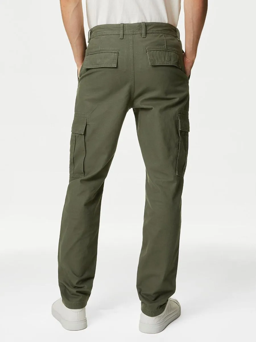 MARKS & SPENCER Men Cargo Trousers Tapered Fit Pure Cotton KH_Khaki