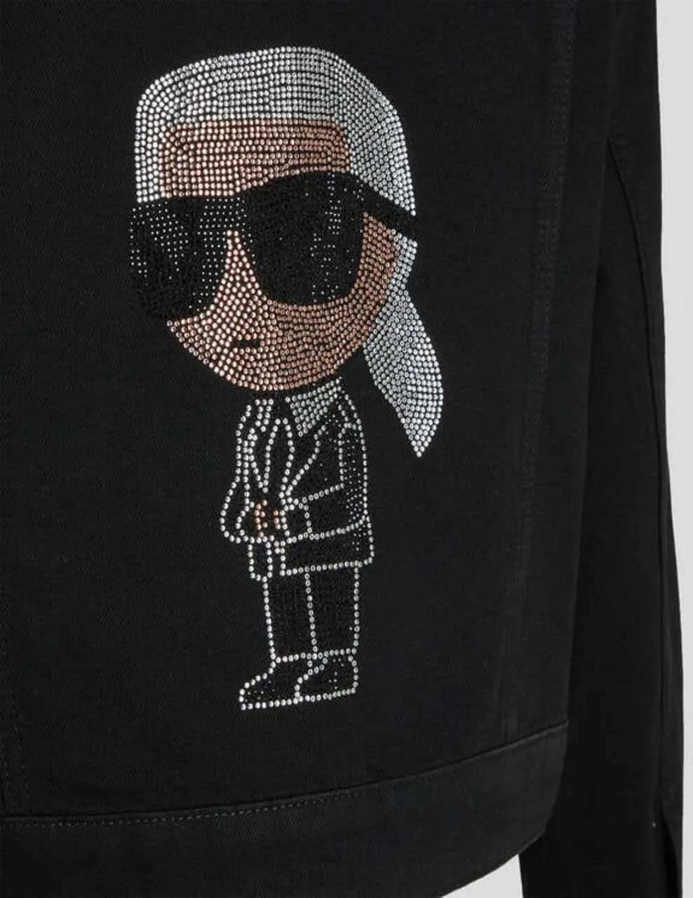 KARL LAGERFELD IKON KARL RHINESTONE WOMEN DENIM JACKET BLACK SOLID