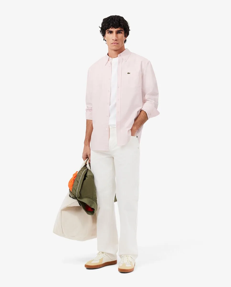 LACOSTE Regular Fit Long Sleeved Oxford Shirt Pink