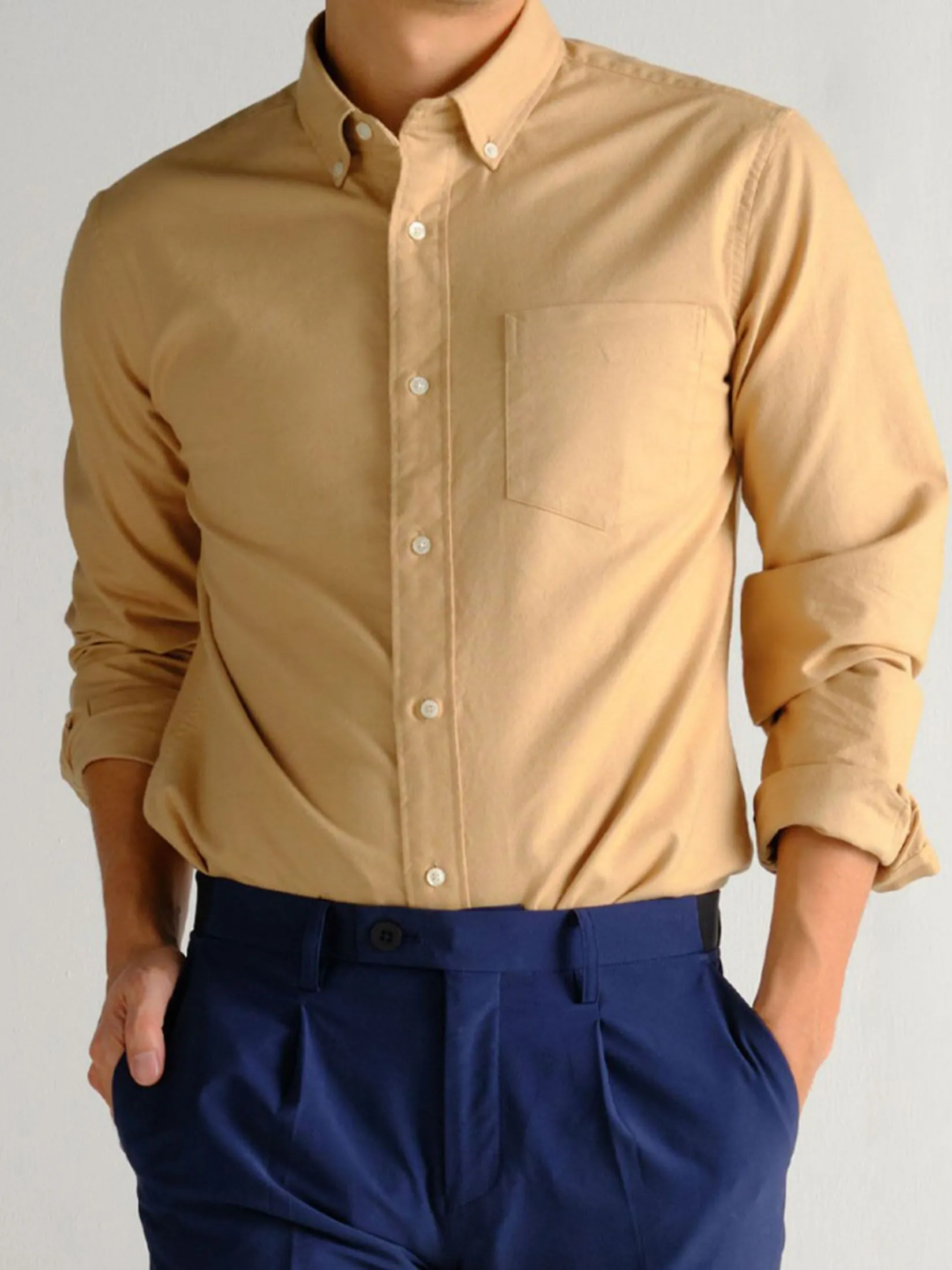 ERA-WON MEN'S DRESS SHIRT OXFORD REGULAR FIT BROWN