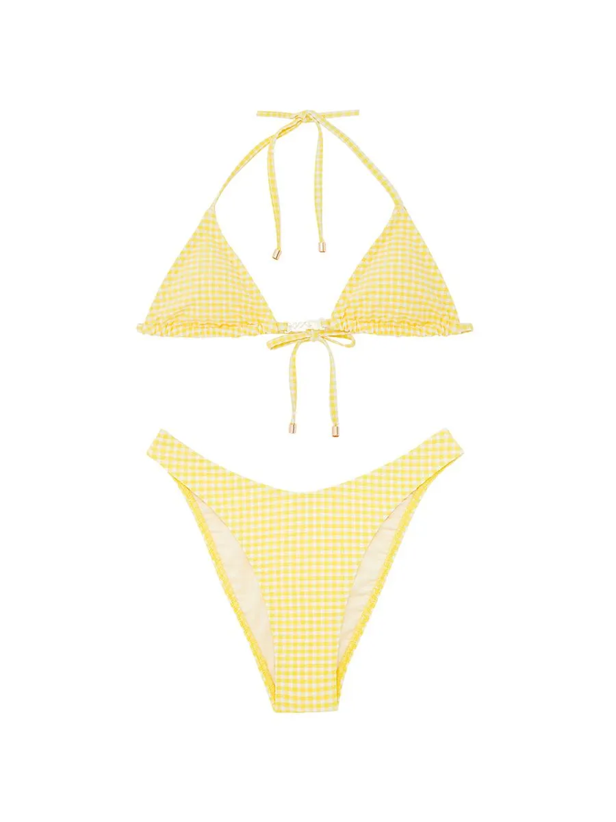 KLOSET (KK22)Gingham Halter Bikini Set Yellow