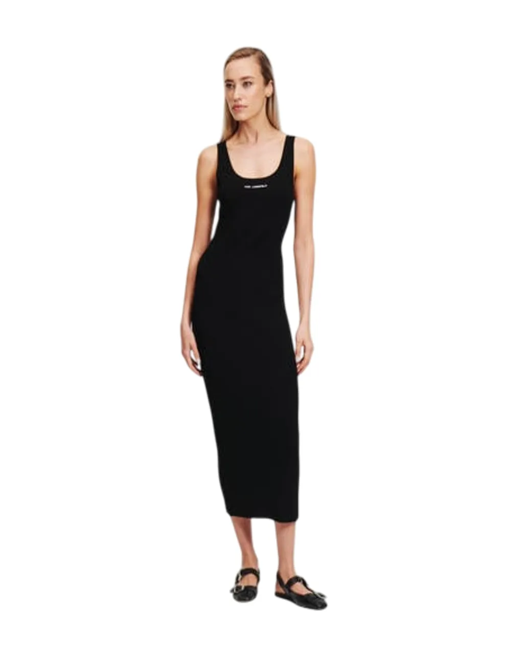 KARL LAGERFELD SLEEVELESS RIB WOMEN KNIT DRESS BLACK