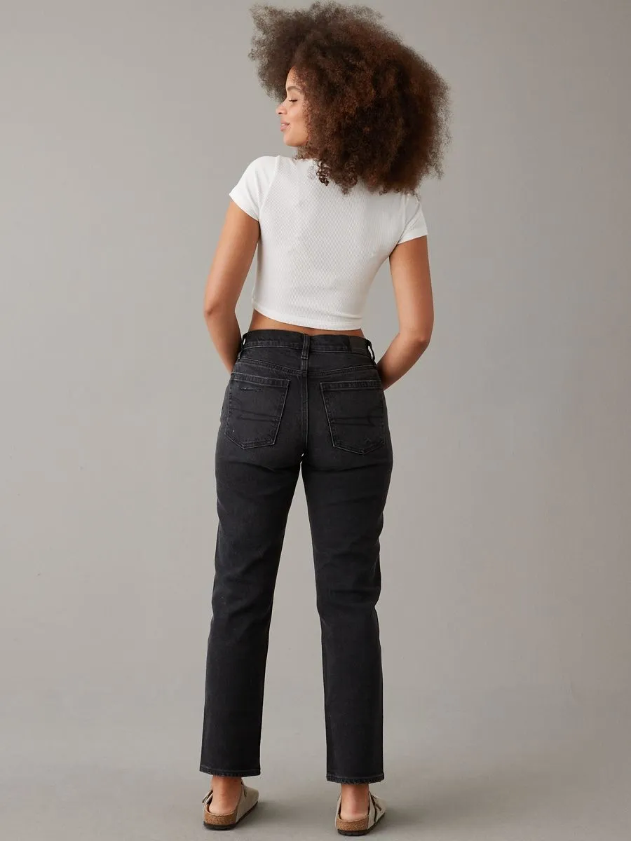 AMERICAN EAGLE WOMEN SUPER HIGH-RISE ANKLE STRAIGHT JEANS 167 WASHED BLACK