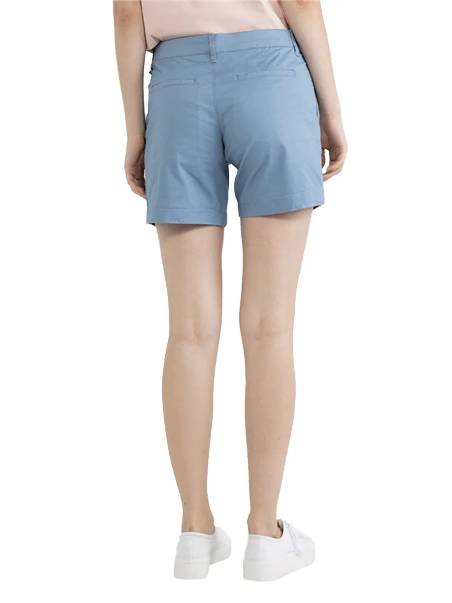 GIORDANO Women's Twill Mid-Rise Slim Fit Pocket Shorts (180 Elastic Waistband) Periwinkle Blue