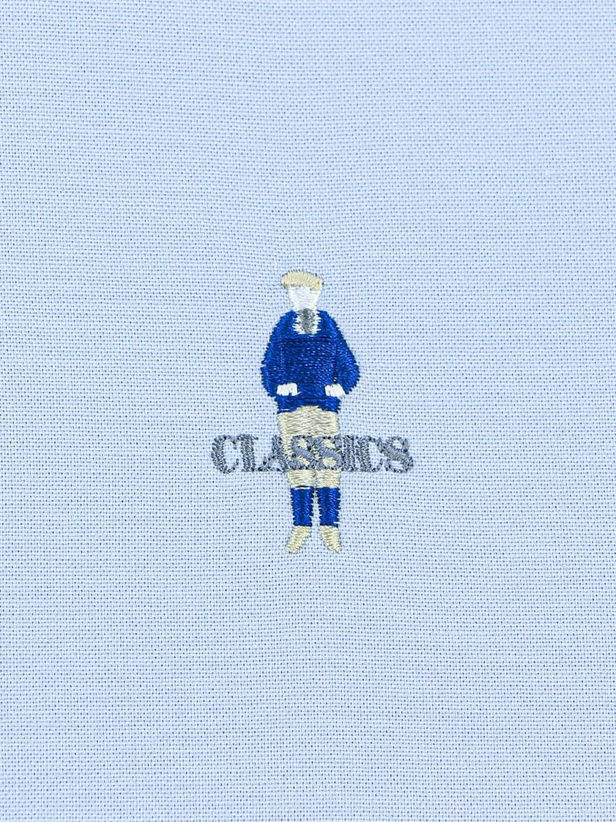 GIORDANO Men's Slim Embroidery Stretch Oxford Shirts (Classic Man) Light Blue