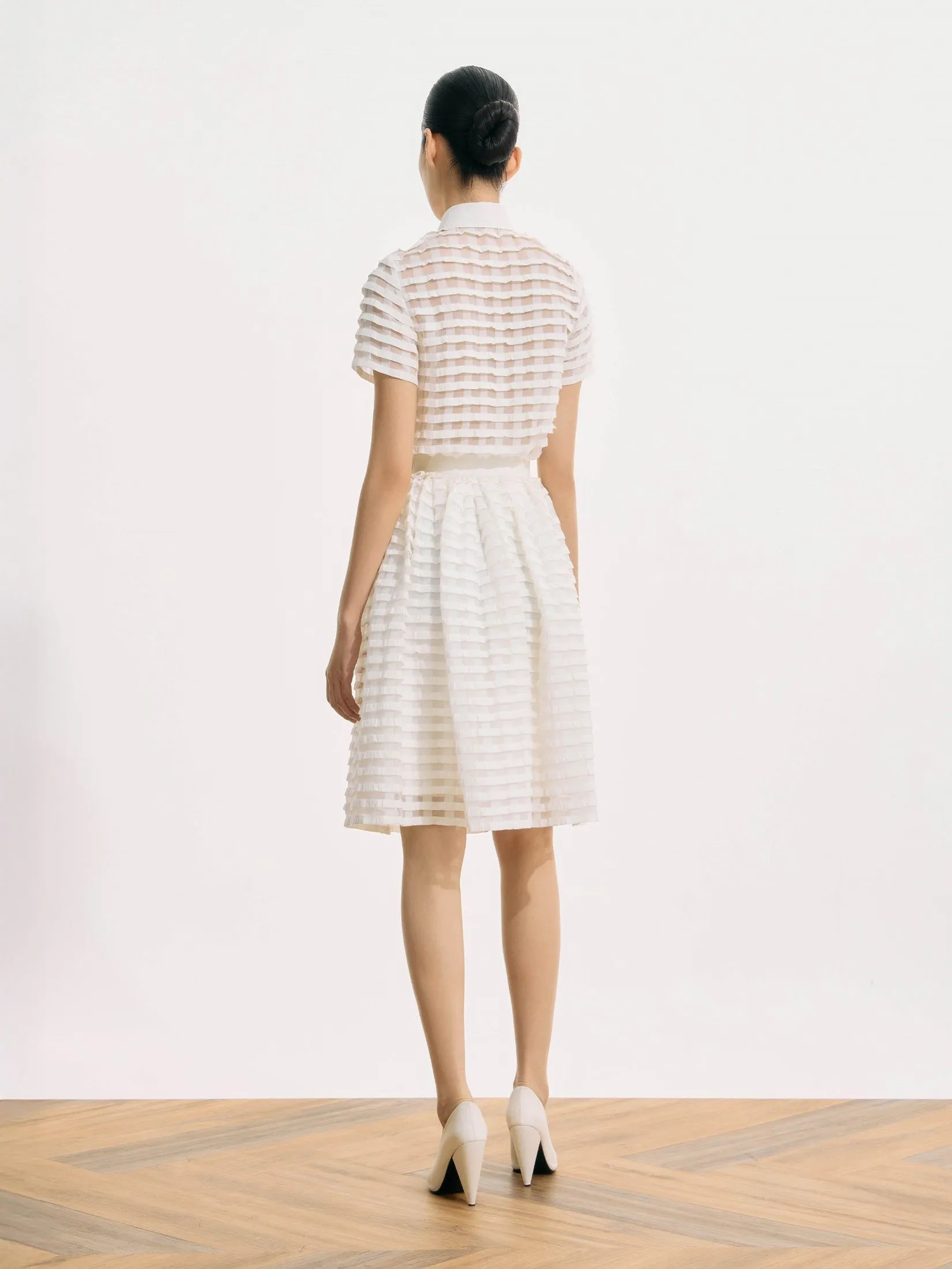 ASAVA ( SS25) Aleyna Pleated Women Flare Skirt Ivory