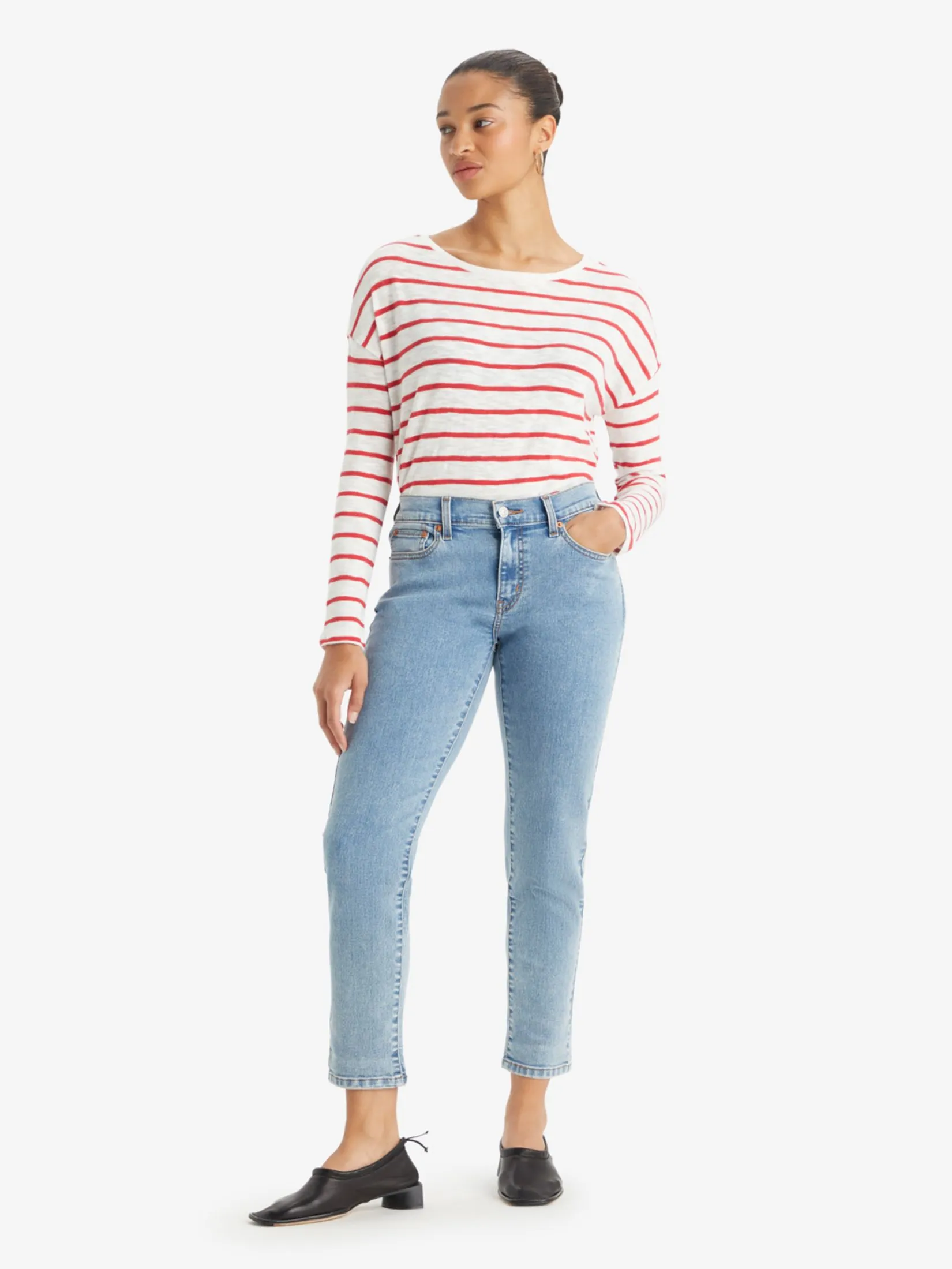 LEVI'S Women's Mid-Rise Boyfriend Jeans Blue Grey