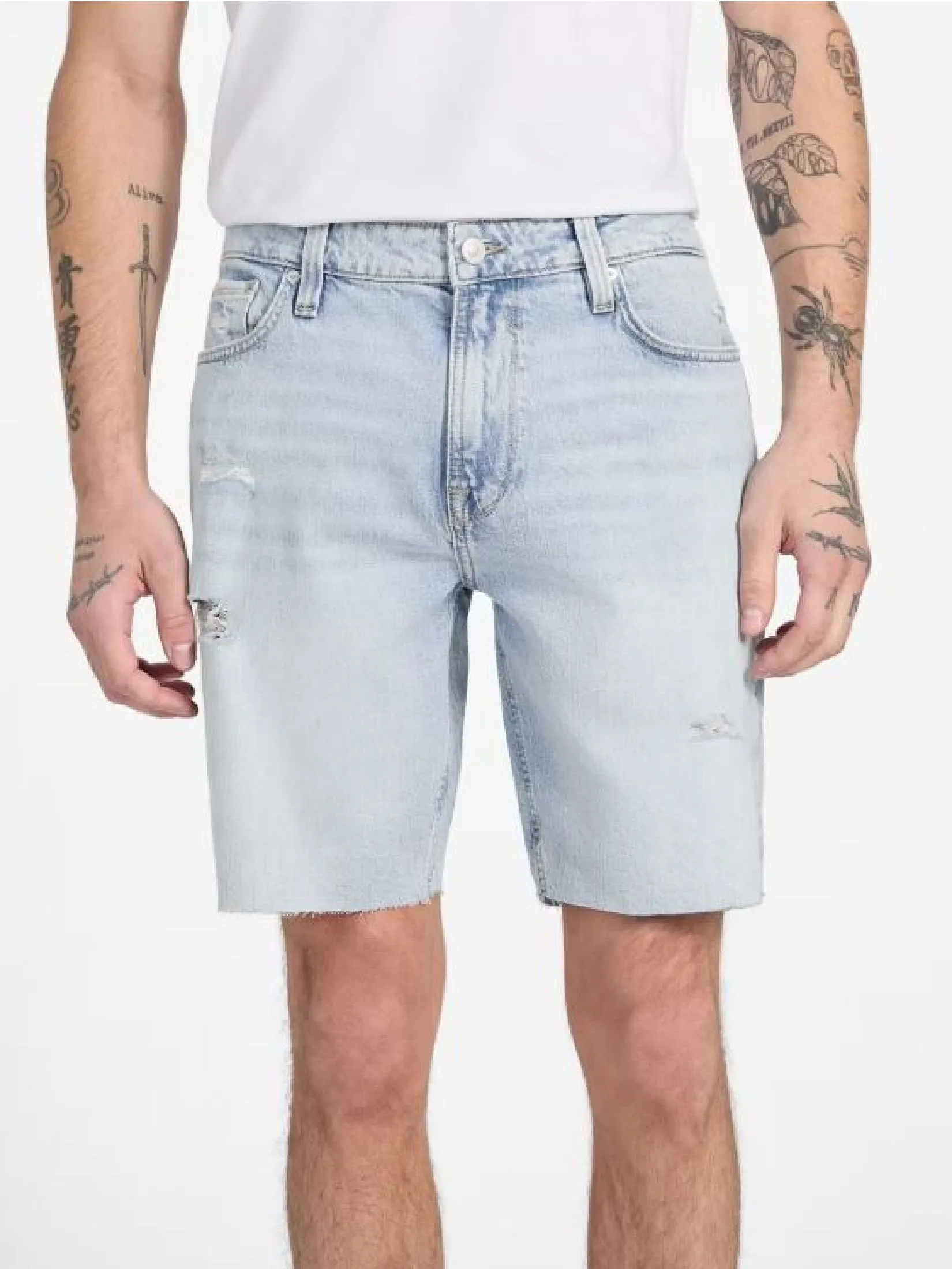 GUESS GUESS MEN Wyatt Stretch  DENIM SHORTS  M5GDV2D4Z84  -  Denim