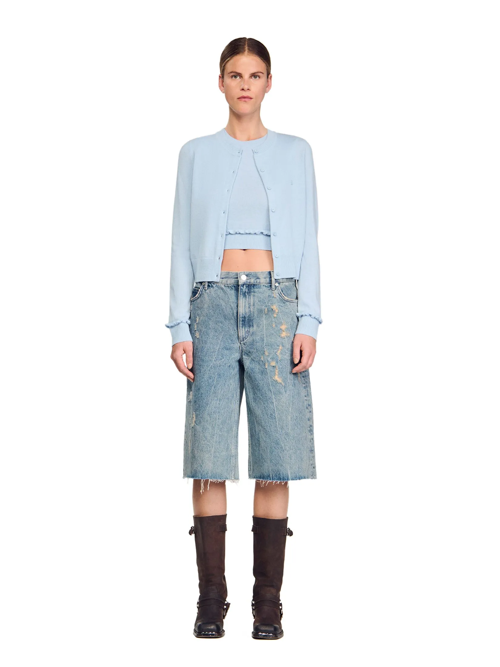 SANDRO Ruffled Cardigan