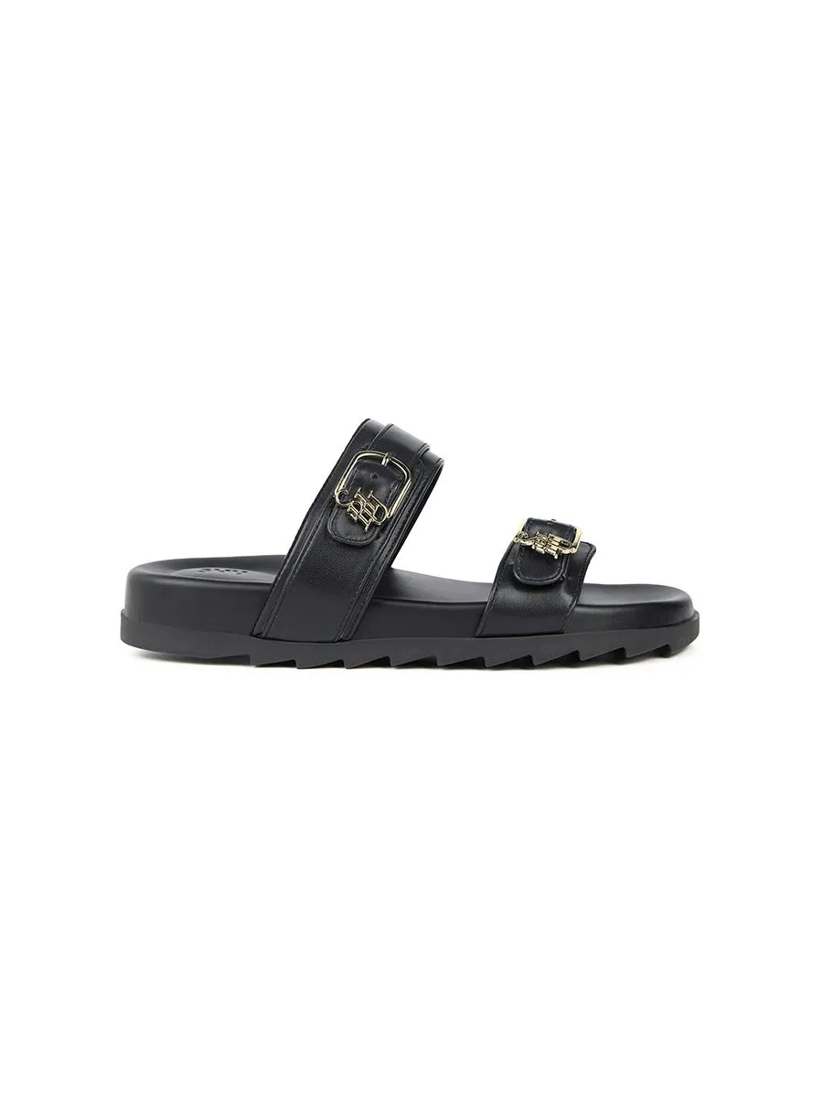 SHU WOMEN  SOFASOFT SIGNET DUO-BELT SANDALS - BLACK/GOLD Size - 35 EU