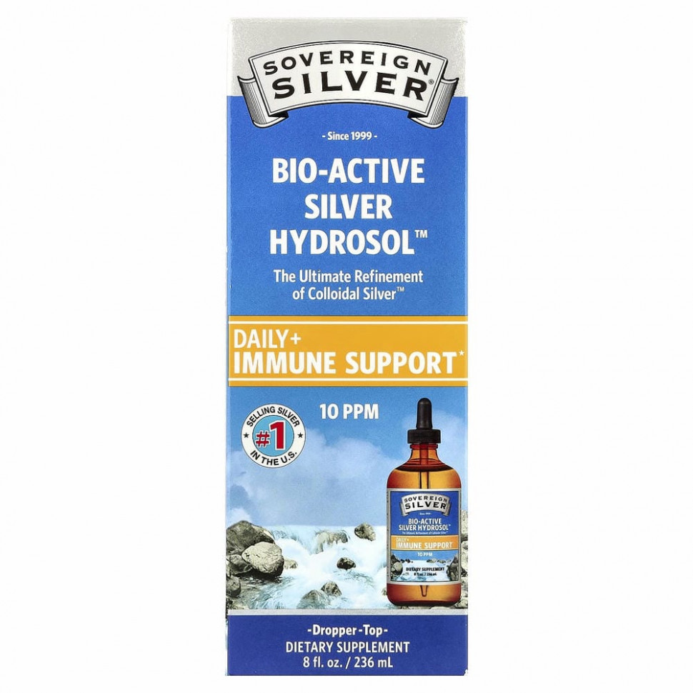 Sovereign Silver, Bio-Active Silver Hydrosol с дозатором-пипеткой, ежедневная и иммунная поддержка, 10 част./млн, 236 мл (8 жидк. унций)