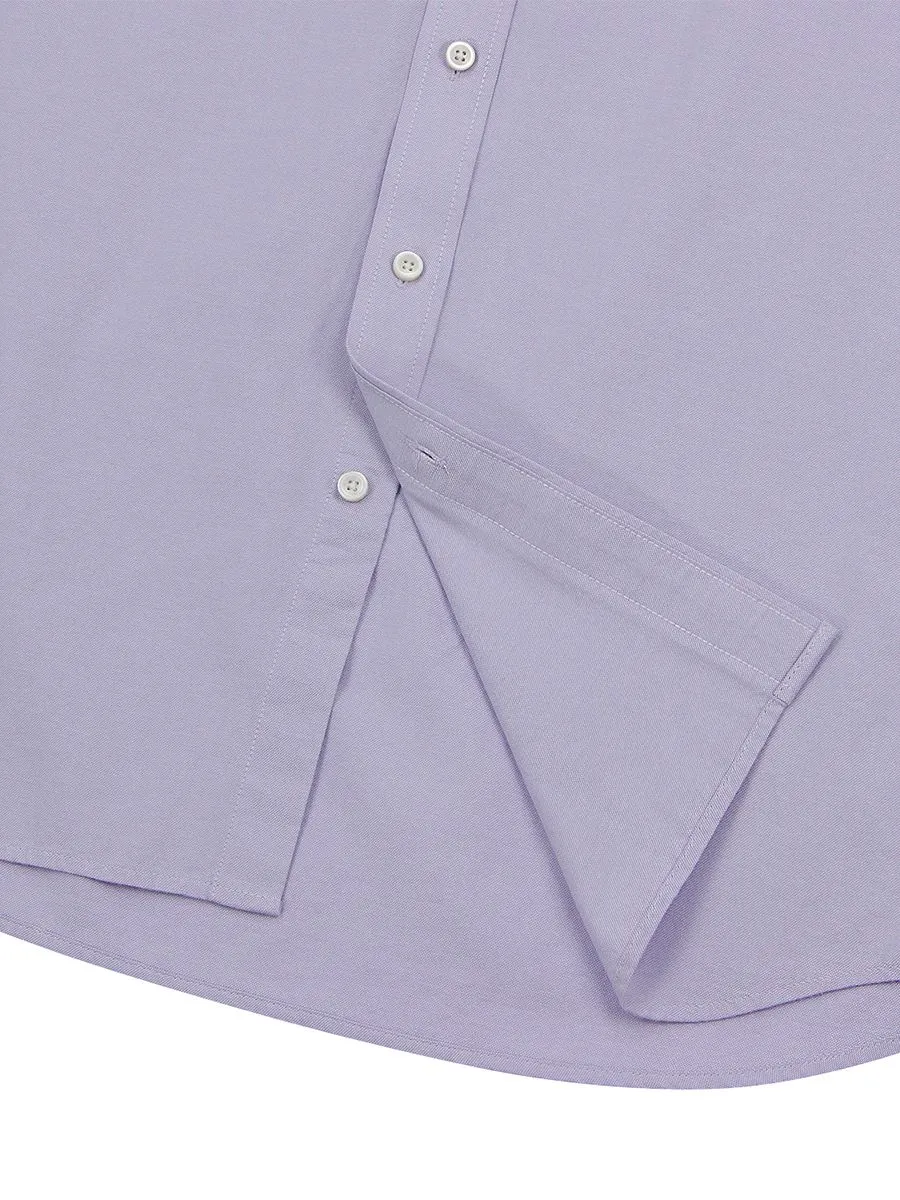 GIORDANO Men's Long Sleeve Embroidery Oxford Shirt  Light Voilet Purple