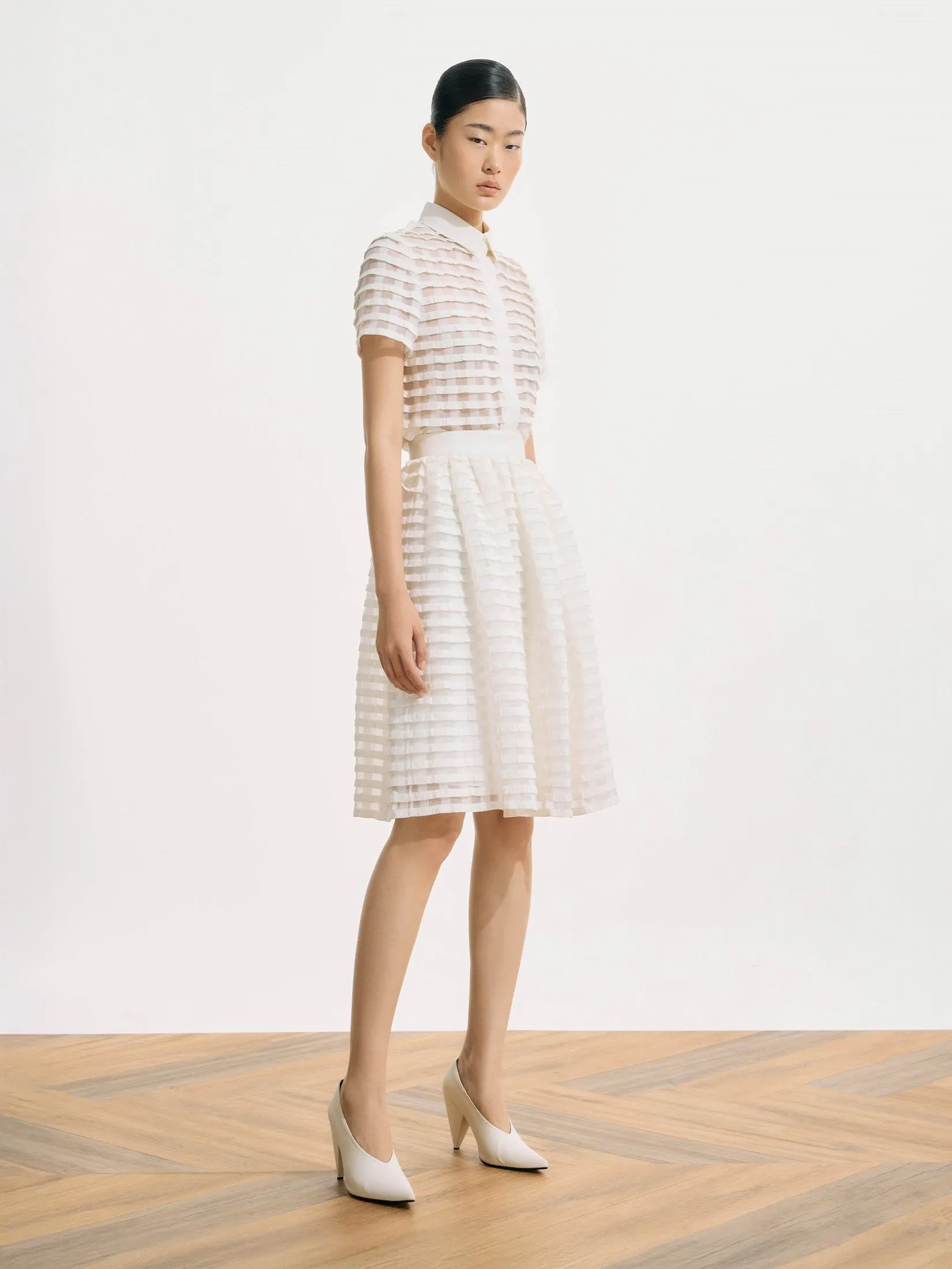 ASAVA ( SS25) Aleyna Pleated Women Flare Skirt Ivory