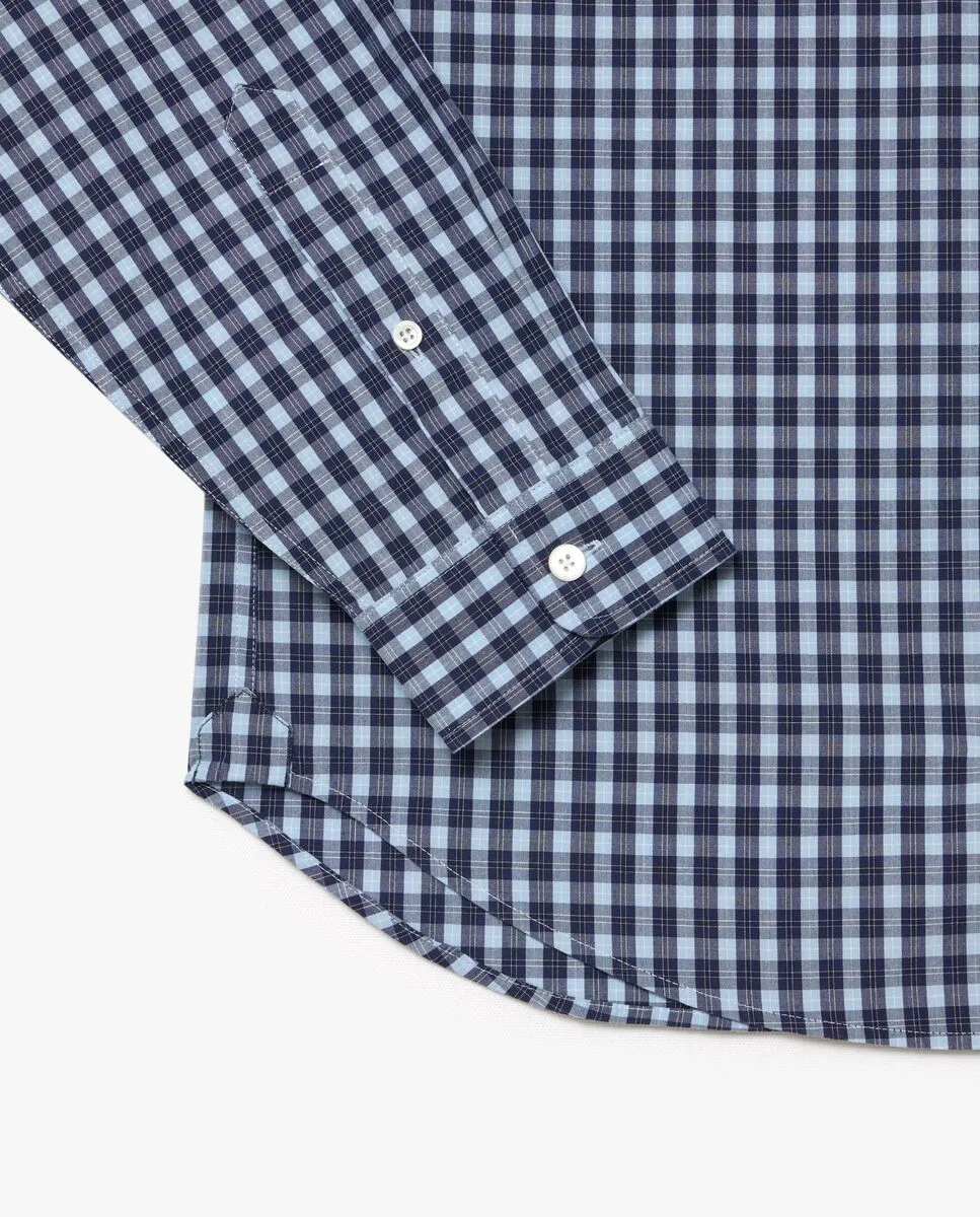 LACOSTE Regular Fit Poplin Plaid Shirt Blue