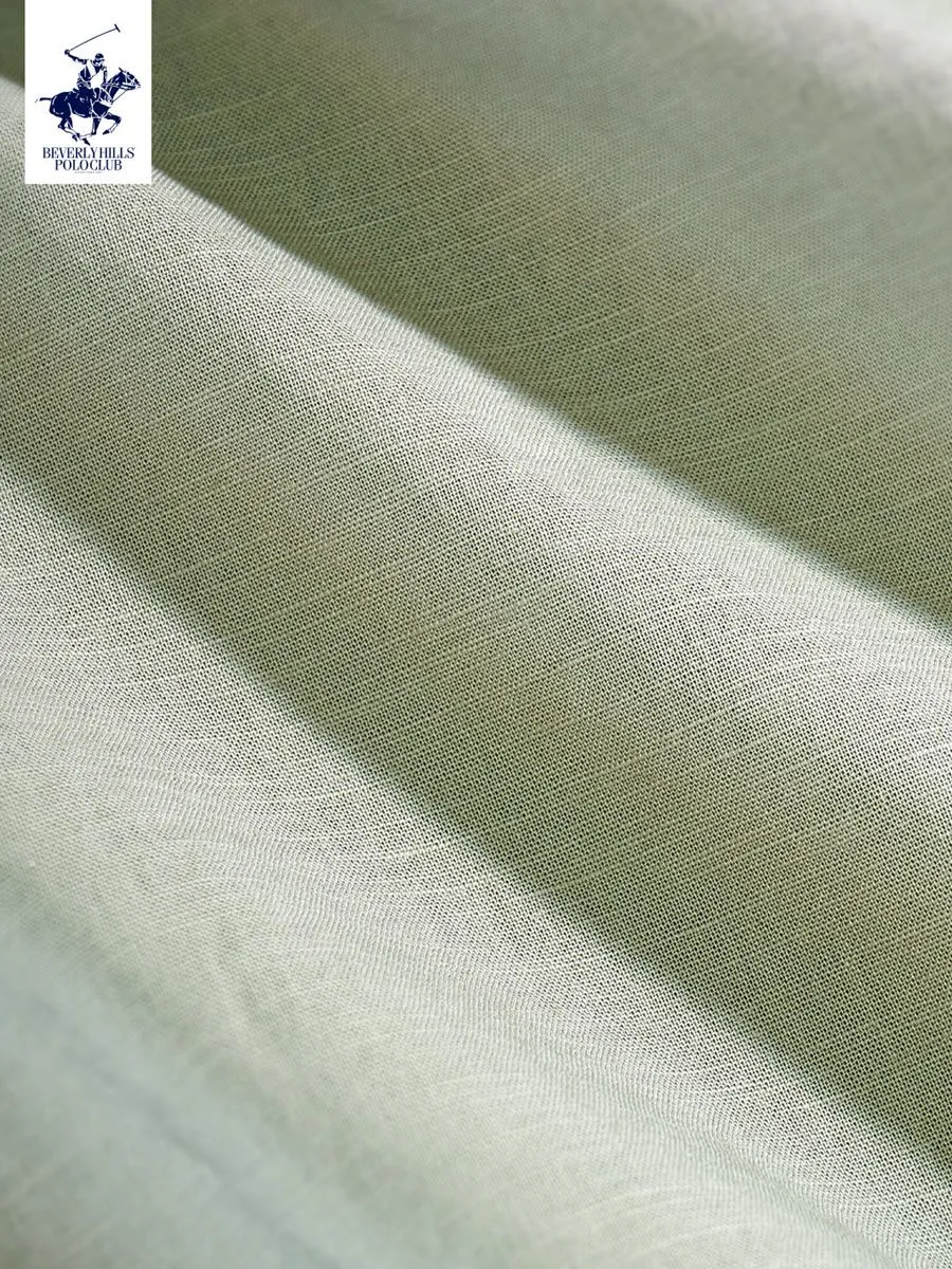 BEVERLY HILLS POLO CLUB Men Cotton Linen Relax Fit Shirt Long Sleeve, Army Green