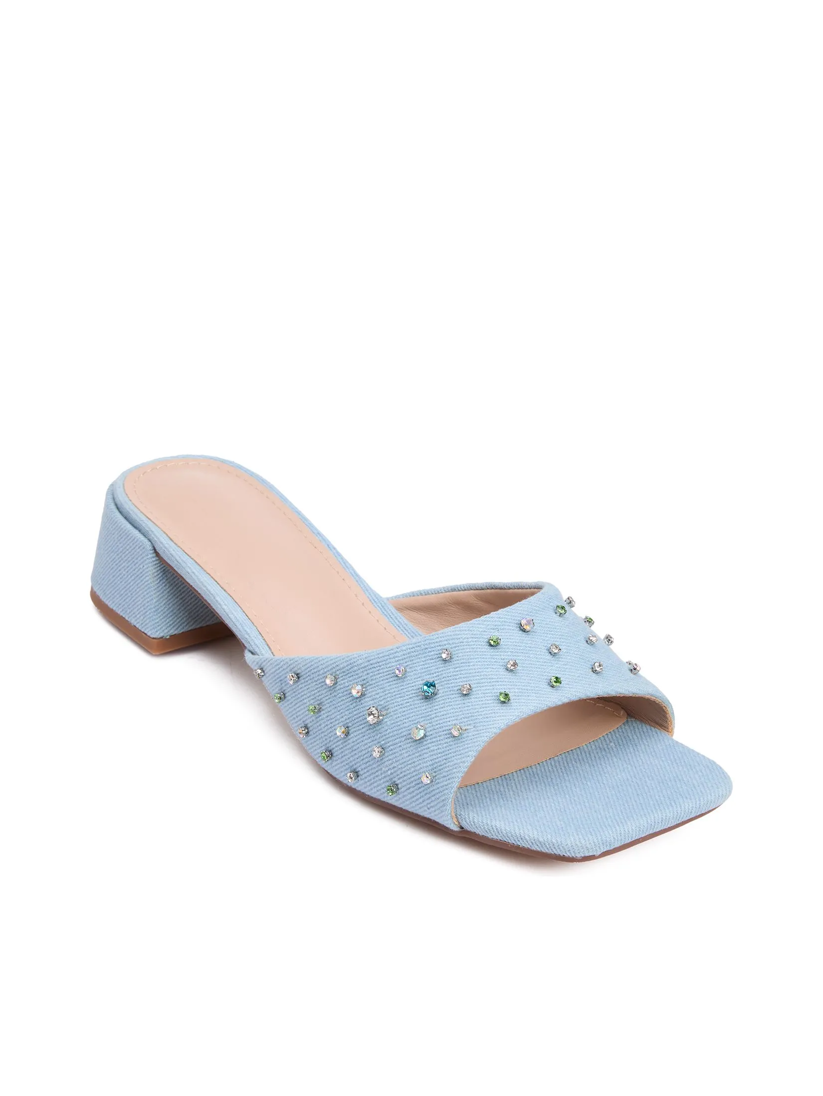 FOF Women High Heels In Denim With Diamond Blue