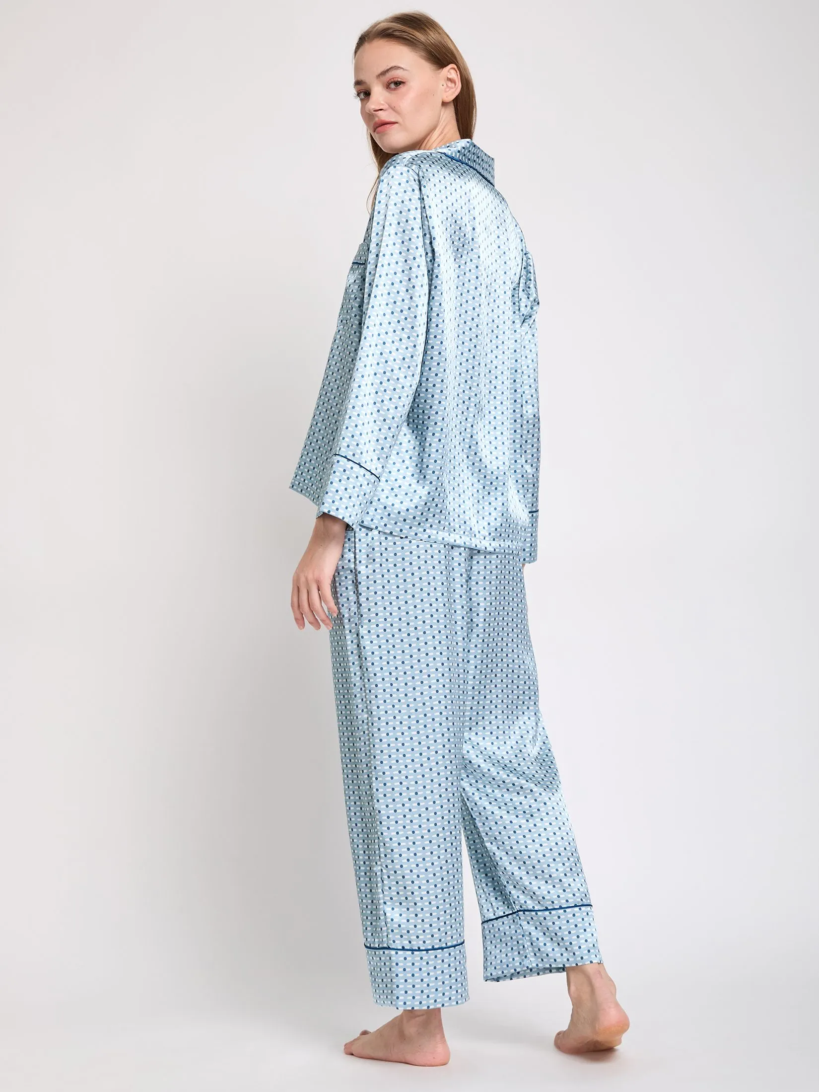 ELIZABETH Women Pajamas Shirt Long Sleeves + Pants Light Blue