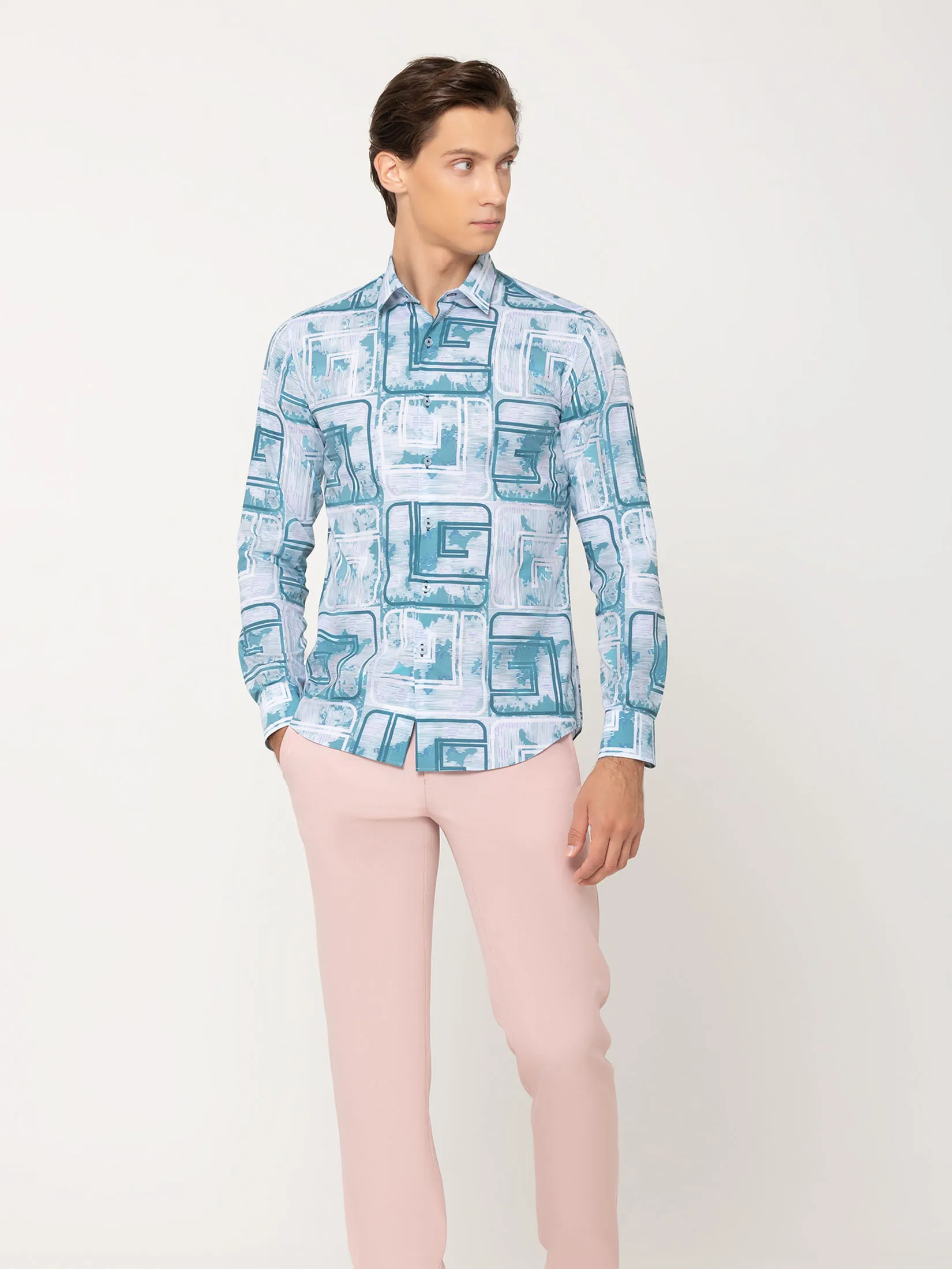 GUY LAROCHE MENWEAR Men's Shirt Long-Sleeve Blue Shirt, 100% Polyester, Slim Fit, Model BAB7200W5BU