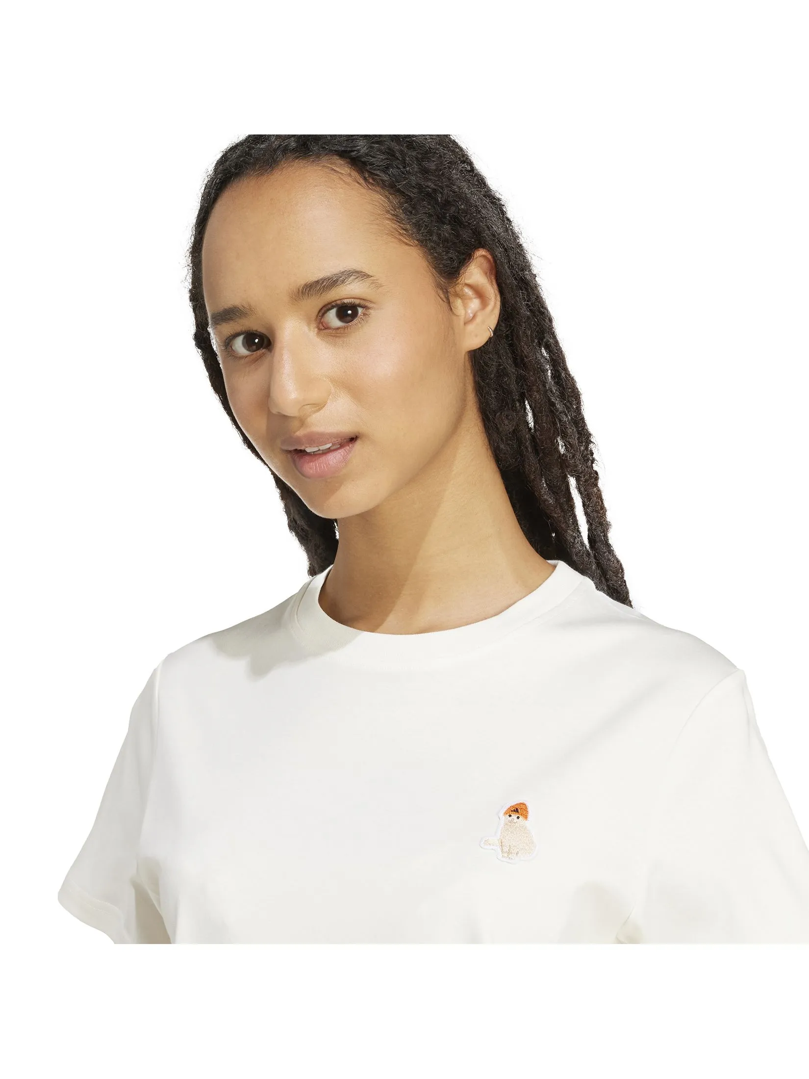 ADIDAS Women T-Shirt Cat Patch Graphic JV8515 White / Off White