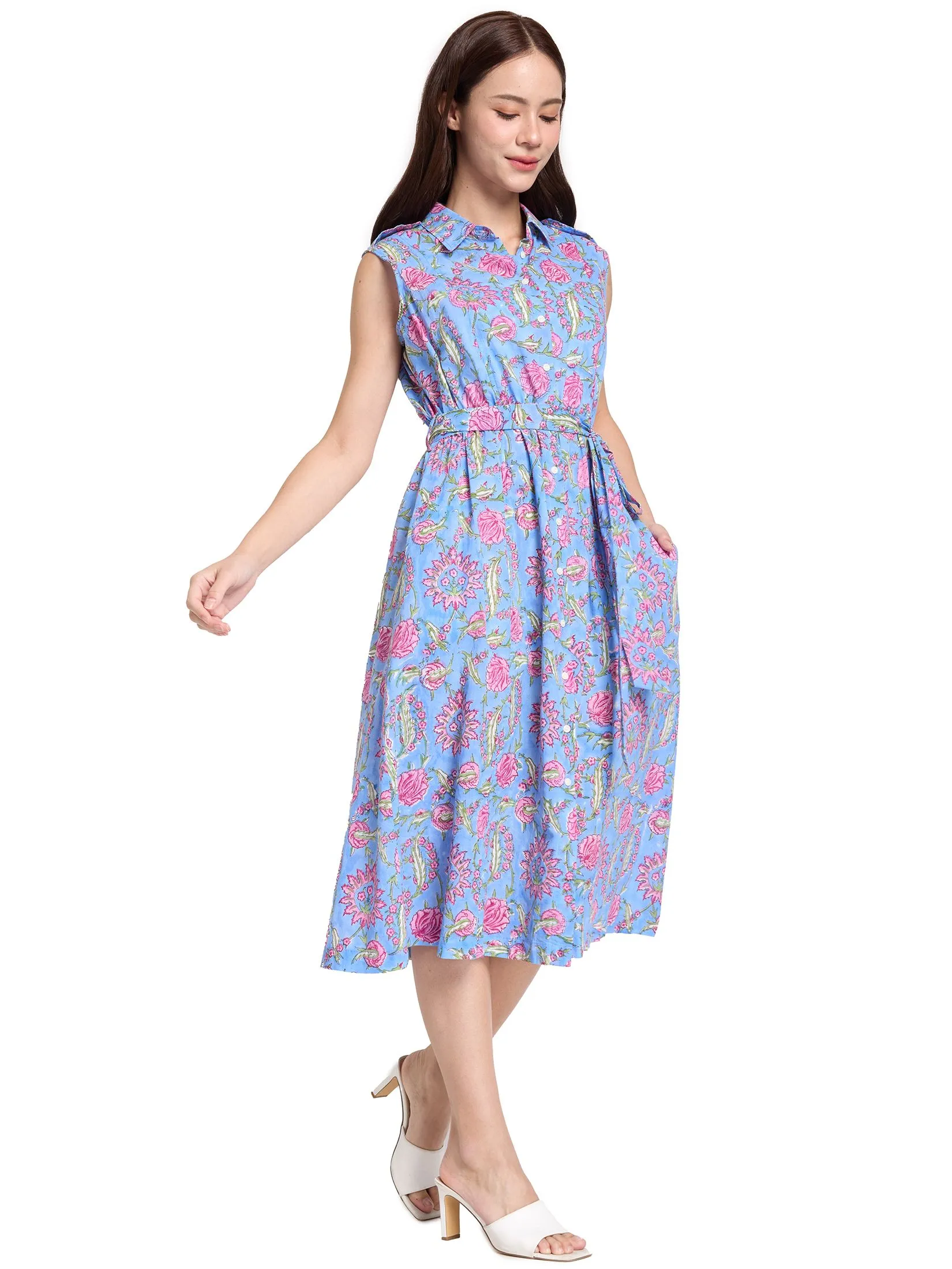 ALUMNUS Women Dress Sleeveless Collar Neck Print