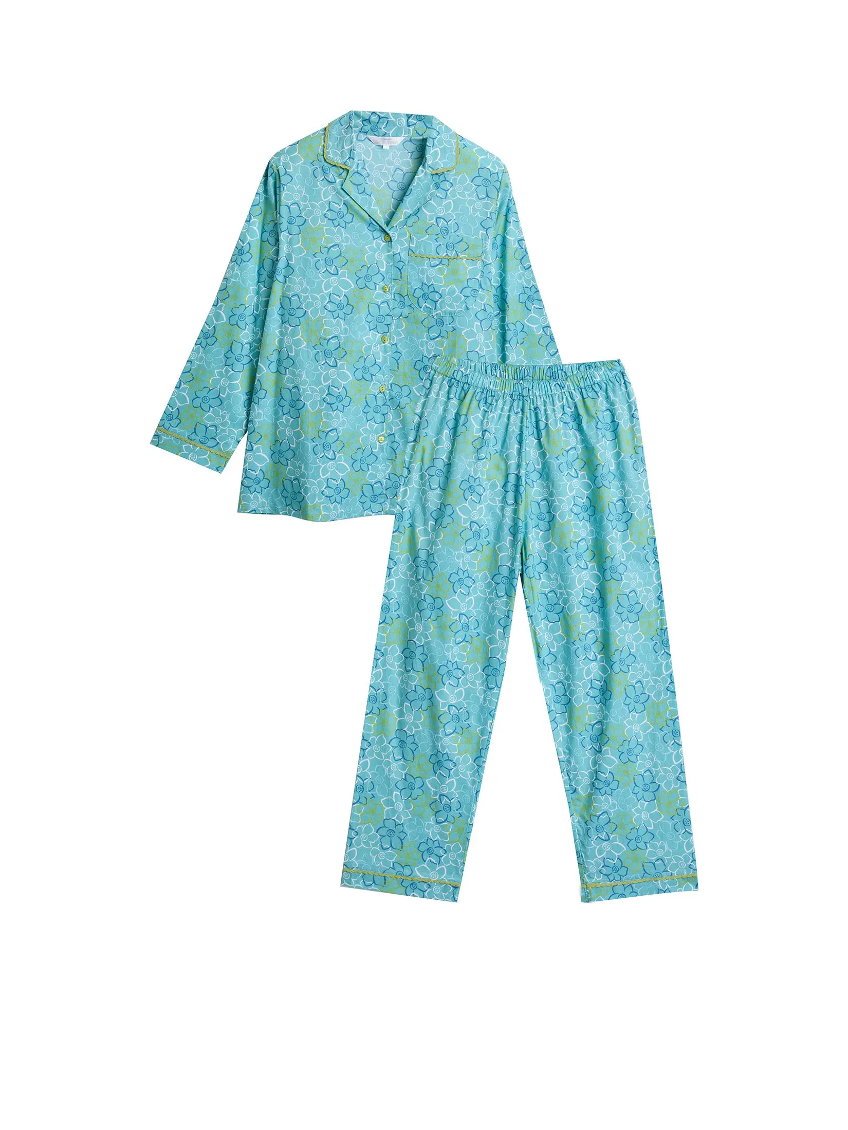 CLAUDIA'S ROMANCE Women Pajamas Shirt Long Sleeves + Pants Sweet Dreams Light Blue