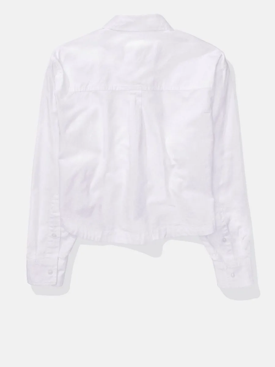 AMERICAN EAGLE WOMEN 5214 CORE CROPPED PREP SHIRT 100 WHITE