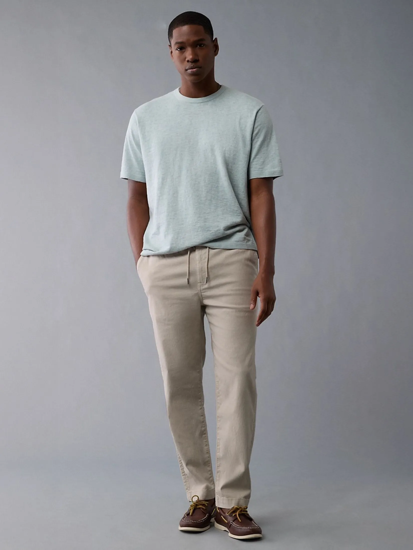 AMERICAN EAGLE MEN 5062 ATHLETIC EASY PANT LINEN PANTS 204 DUNE KHAKI