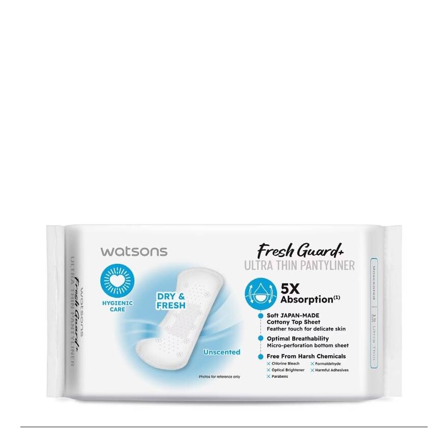 Watsons Fresh Guard+ Ultra Thin Pantyliner Unscented 15cm 40pcs.