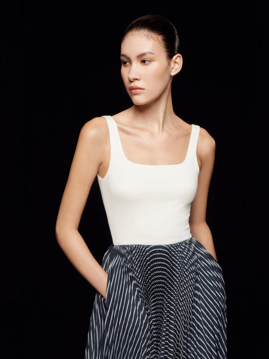 ASAVA ( SS24 ) Striped Pleated Women Midi Dress Navy Blue