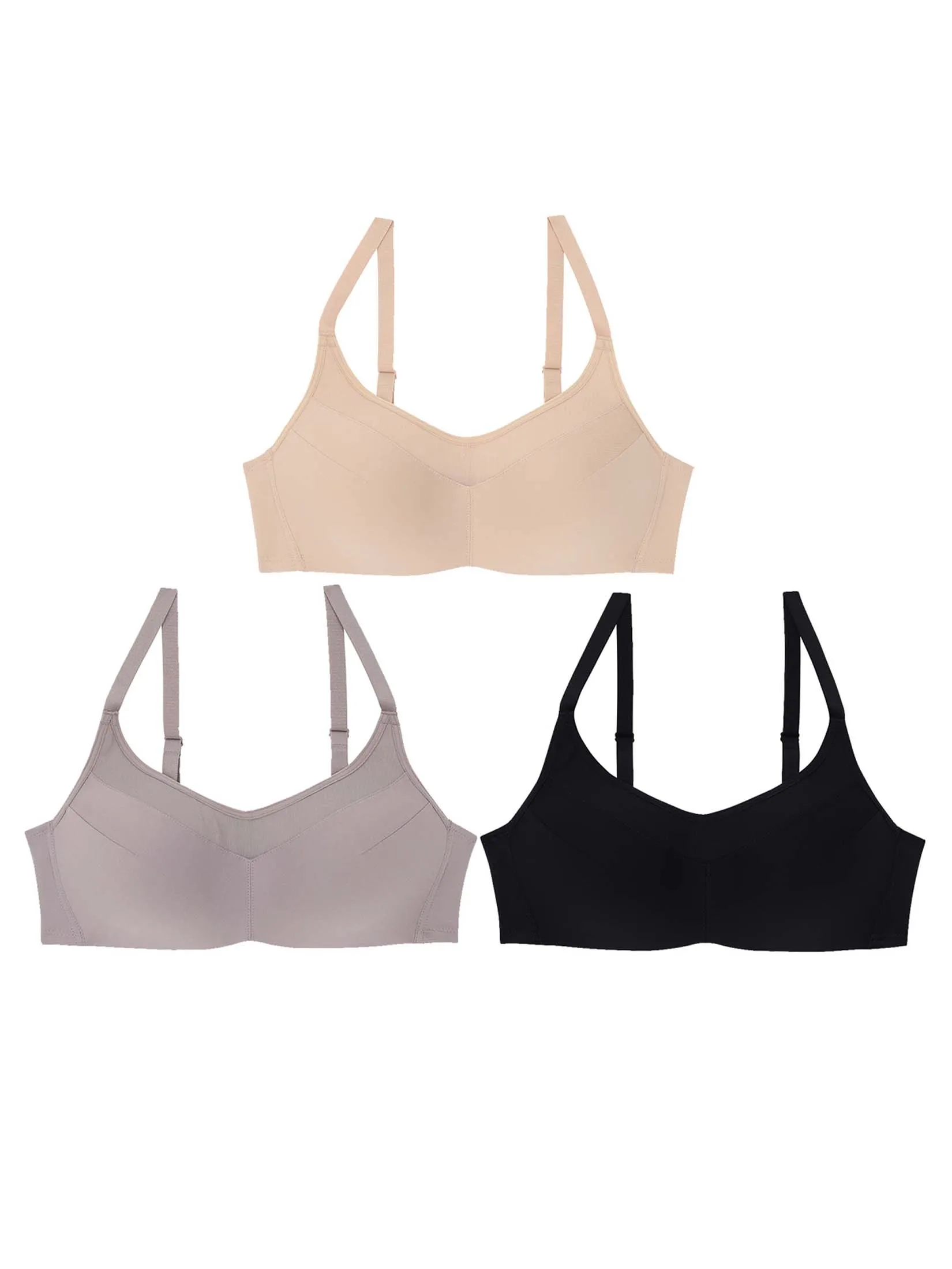 WACOAL Women Surprise Wireless Bra mesh detail style Set 3 Pcs. Multicolor (Black Grey Beige)