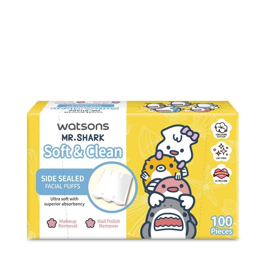 Watsons Side Sealed Facial Puffs 100s (Mr. Shark).